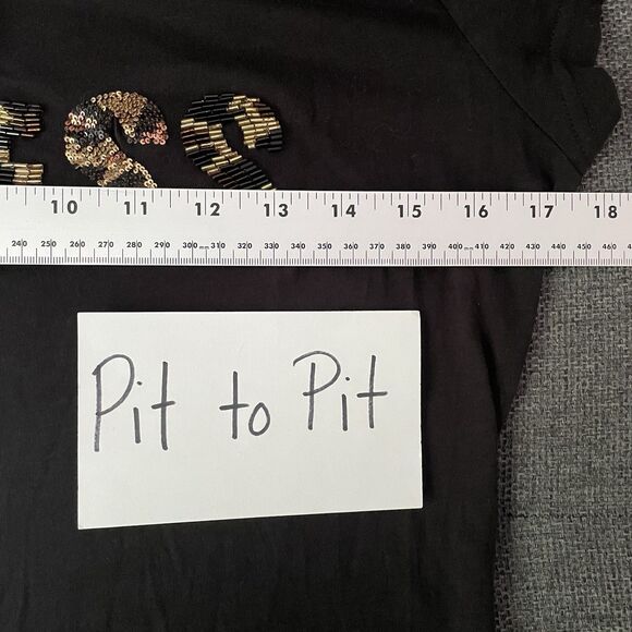 Vintage‎ Guess Shirt Leopard Print Logo Beads Sequins Bling Y2K Top Black Medium - Picture 6 of 9